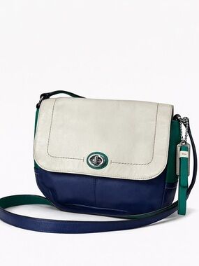 Coach Colorblock Leather Crossbody Shoulder Bag Blue Green White